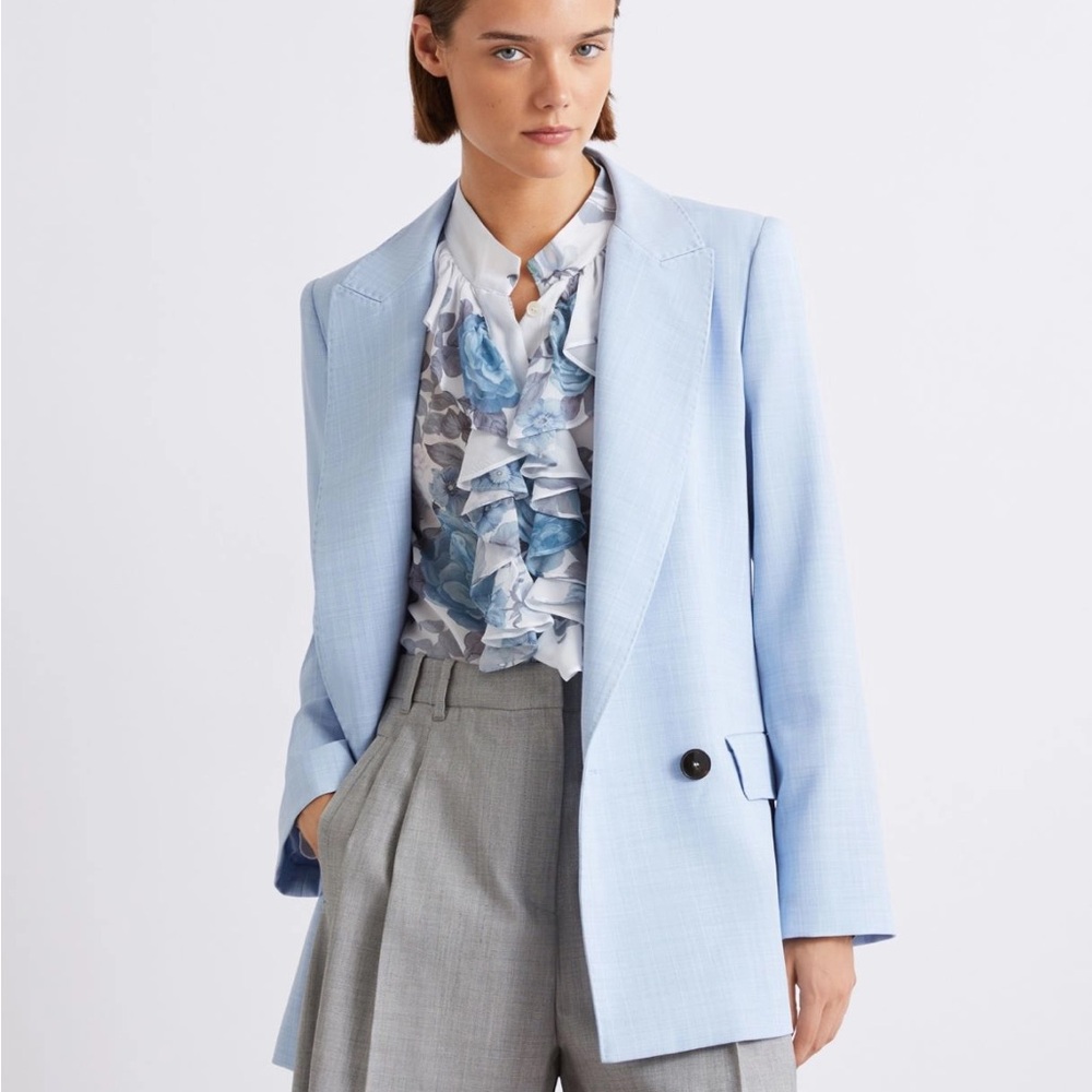Marella Malfilé-look stretch canvas blazer - LIGHT BLUE $455